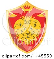 Clipart Of A Retro Red And Gold Lion Shield Royalty Free Vector Illustration
