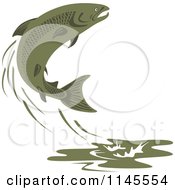Poster, Art Print Of Leaping Green Salmon Fish