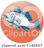 Poster, Art Print Of Retro Sea Bass Fish Over Orange Halftone