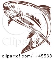 Clipart Of A Leaping Retro Brown Woodcut Trout Royalty Free Vector Illustration