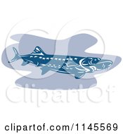 Clipart Of A Retro Blue Sturgeon Fish Royalty Free Vector Illustration
