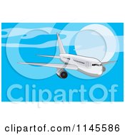Poster, Art Print Of Flying White Commercial Airplane In A Blue Sky