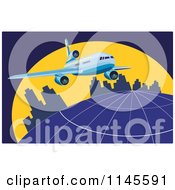 Poster, Art Print Of Flying Commercial Airplane Over An Urban Globe
