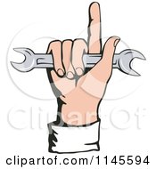 Clipart Of A Hand Holding A Spanner Wrench Royalty Free Vector Illustration
