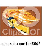 Clipart Of A Retro Hand Holding A Flaming Torch On Brown Royalty Free Vector Illustration