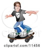 Young Man Holding His Arms Out To Maintain Balance While Skateboarding