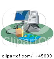Clipart Of A Desktop Computer With A Credit Card And Security Padlock Royalty Free Vector Illustration