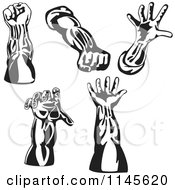 Clipart Of Retro Black And White Hands Royalty Free Vector Illustration
