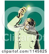 Poster, Art Print Of Retro Mad Scientist Holding Up A Shining Test Tube