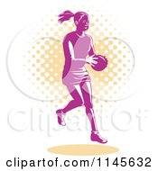 Retro Pink Female Netball Player Over Orange Halftone Dots