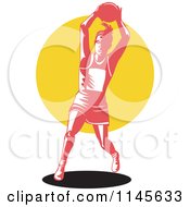 Retro Female Netball Player Over A Yellow Circle