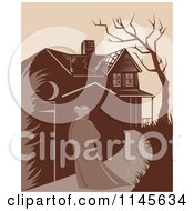 Poster, Art Print Of Retro Woman Walking Towards A Dilapidated Mansion