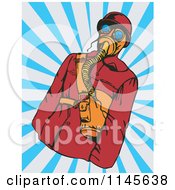 Clipart Of A Retro Man In A Gas Mask Over Rays Royalty Free Vector Illustration