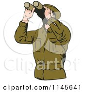 Man In Green Using Binoculars