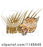 Clipart Of A Growling Leopard Head Over Grasses Royalty Free Vector Illustration