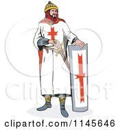 Clipart Of A Retro Knight With A Sword And Shield Royalty Free Vector Illustration