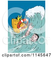 Poster, Art Print Of Man Drowning In The Ocean Reaching For A Life Buoy