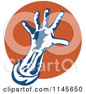 Clipart Of A Retro Hand Reaching Over An Orange Circle Royalty Free Vector Illustration