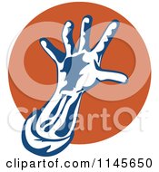 Poster, Art Print Of Retro Hand Reaching Over An Orange Circle