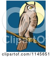 Poster, Art Print Of Wild Owl Perched Against A Full Moon