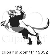 Clipart Of A Retro Black And White Attacking Panther Royalty Free Vector Illustration by patrimonio