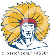 Clipart Of A Native American Chief Man With Yellow Feathers Royalty Free Vector Illustration