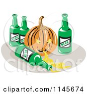 Clipart Of A Spewing Pumpkin And Beer Bottles Royalty Free Vector Illustration