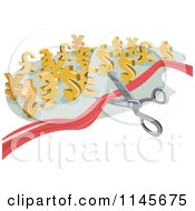 Poster, Art Print Of Pair Of Scissors Cutting A Ribbon Towards Euro And Dollar Symbols