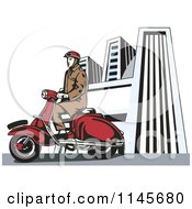 Retro Man Riding A Vespa In A City