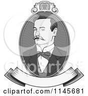 Poster, Art Print Of Victorian Grayscale Gentleman Portrait With A Banner
