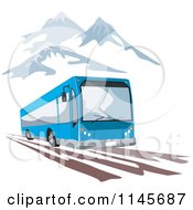 Poster, Art Print Of Retro Blue Tourist Bus In Mountains
