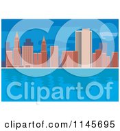 Clipart Of Waterfront City Skyscrapers At Night Royalty Free Vector Illustration