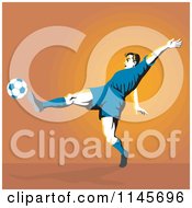 Poster, Art Print Of Soccer Player Kicking Over Orange