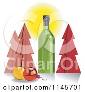 Poster, Art Print Of Green Wine Bottle With Christmas Trees And Baubles