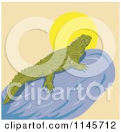 Clipart Of A Tuatara Lizard Sun Bathing Royalty Free Vector Illustration