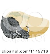 Clipart Of A Warthog Head And Landscape Royalty Free Vector Illustration