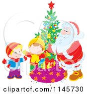 Poster, Art Print Of Santa And Children Around A Christmas Tree