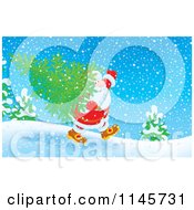 Poster, Art Print Of Santa Carrying A Tree In The Snow