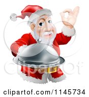 Clipart Of A Chef Santa Holding A Cloche And Gesturing Ok Royalty Free Vector Illustration