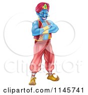 Clipart Of A Grinning Evil Blue Genie Royalty Free Vector Illustration