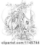 Poster, Art Print Of Retro Vintage Black And White Boy And Giant Spider