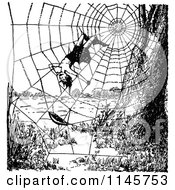 Poster, Art Print Of Retro Vintage Black And White Girl Caught In A Spider Web