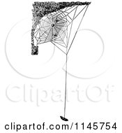 Poster, Art Print Of Retro Vintage Black And White Spider Web With Suspended Prey