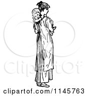 Clipart Of A Retro Vintage Black And White Mother Carrying A Baby Royalty Free Vector Illustration by Prawny Vintage