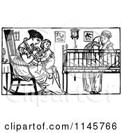 Poster, Art Print Of Retro Vintage Black And White Mother And Nanny With A Baby