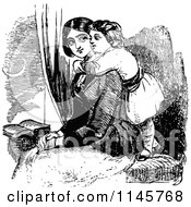 Poster, Art Print Of Retro Vintage Black And White Girl Hugging Her Mom From Behind