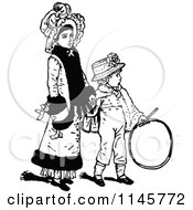 Poster, Art Print Of Retro Vintage Black And White Mother Holding Hands With Her Son