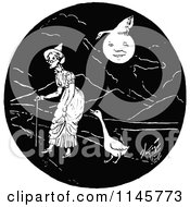 Clipart Of A Retro Vintage Black And White Woman And Geese Royalty Free Vector Illustration