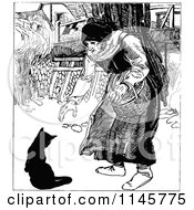 Poster, Art Print Of Retro Vintage Black And White Old Woman And Cat