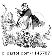 Poster, Art Print Of Retro Vintage Black And White Nanny Brushing A Girls Hair